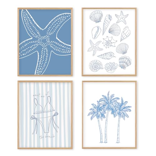 Coastal Seashell Wall Art Prints - Set of 4 Unframed Posters