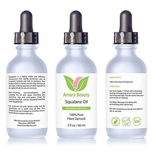 Amara Beauty 2 fl oz Squalane Oil Moisturizer - Face, Body & Hair Hydrating Serum