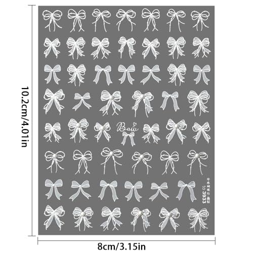 White Pearl Embossed Bow Nail Stickers for Elegant Nail Art - Self-Adhesive, 52 Designs