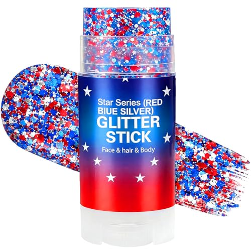 ZARICS 4th of July Patriotic Face & Body Glitter Stick - Red White & Blue Festival Makeup (Variation 01)