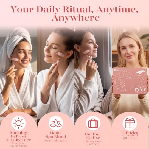 BAIMEI Pink Rose Quartz Roller & Gua Sha Set for Facial Care