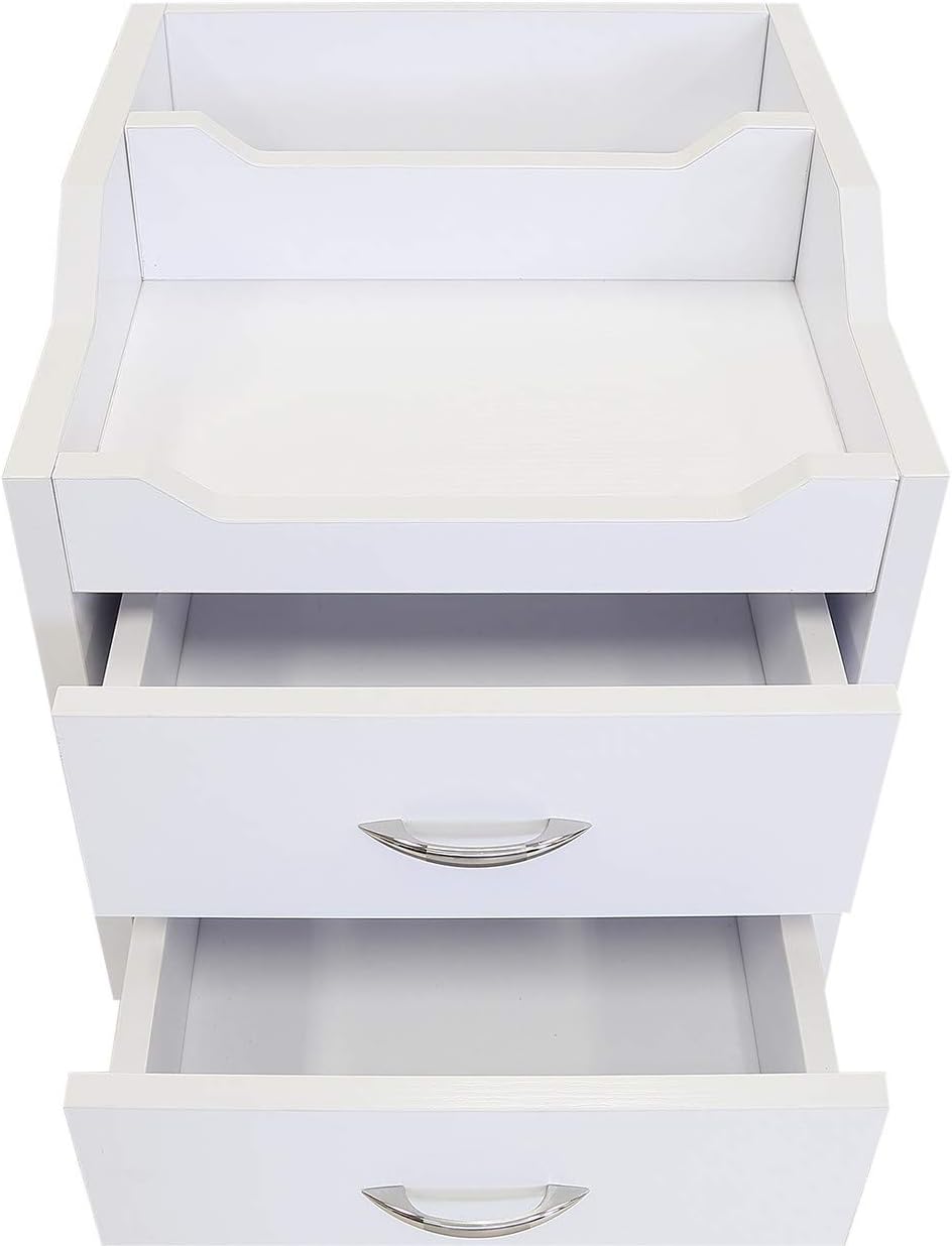 Wood Top Pedicure Cart - Compact Salon Trolley with 2 Utility Drawers & Locking Casters | Easy-to-Clean White Finish