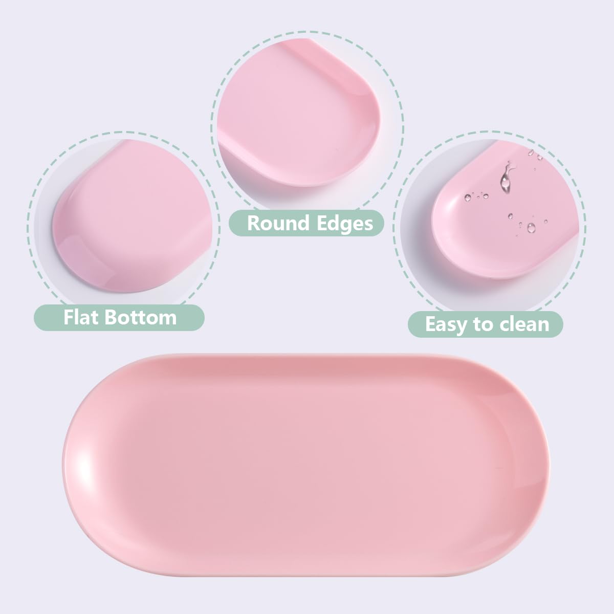 3Pcs Manicure Tools Storage Tray, Oval Plastic Storage Dish Nail Art Accessory Display Trays, Jewelry Rhinestone Organizer Plate, Makeup Cosmetic Nail Decorations Storages Plate（Pink）