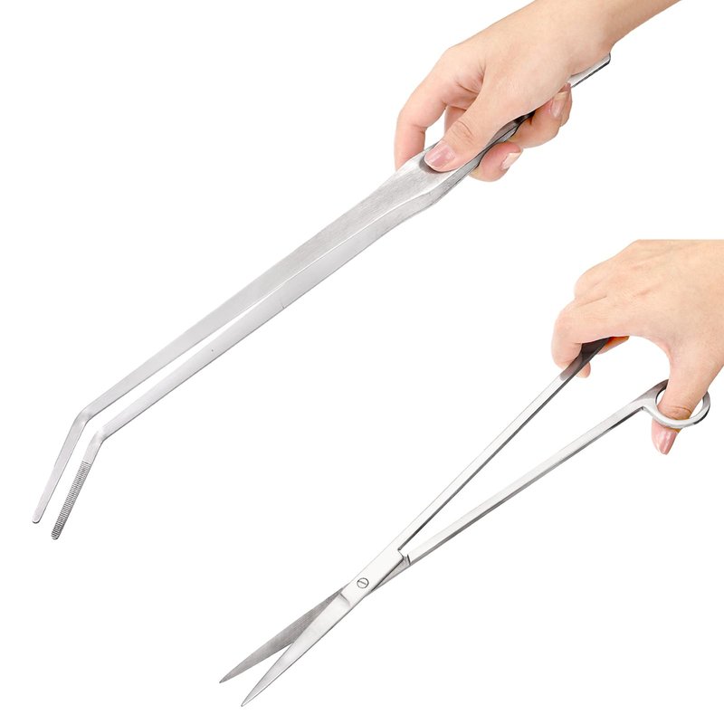 Hiceeden 4 Pcs 15 Inch Long Aquarium Aquascape Tools, Stainless Steel Aquascaping Tools Kit Include Aquarium Tweezer, Scissor, Spatula, Aquatic Plants Tool Set with Storage Pouch for Fish Tank