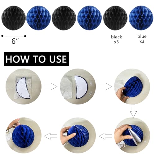 Black & Blue Birthday Decorations Kit - Happy Birthday Banner & Honeycomb Balls