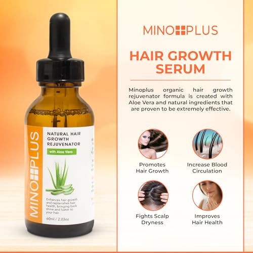 MINO PLUS Natural Hair Growth Serum 60ml - Aloe Vera for Thicker, Fuller Hair (Pack of 1)