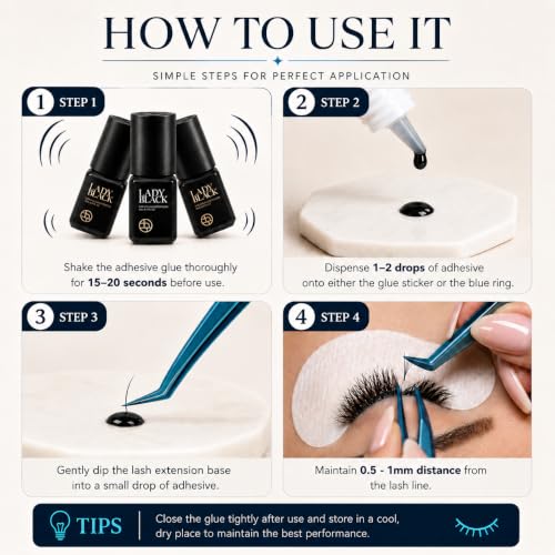 TUBeauty Sky Lady Black Eyelash Extension Adhesive 5ml - Max Bonding Strength, Professional Use, Variation 1 Bottle