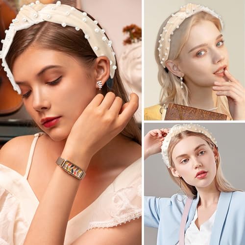 Yueton Women Faux Pearl Velvet Headband 1 Pack Elegant Hair Accessory