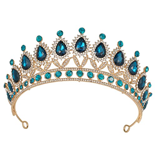 Peacock Blue Crystal Tiara Crown for Women - Bridal Headband