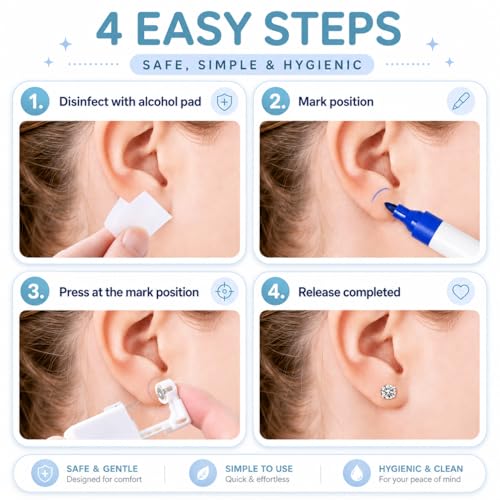Anzero Ear Piercing Kit - Disposable Gun with 2MM CZ Studs, Sterile