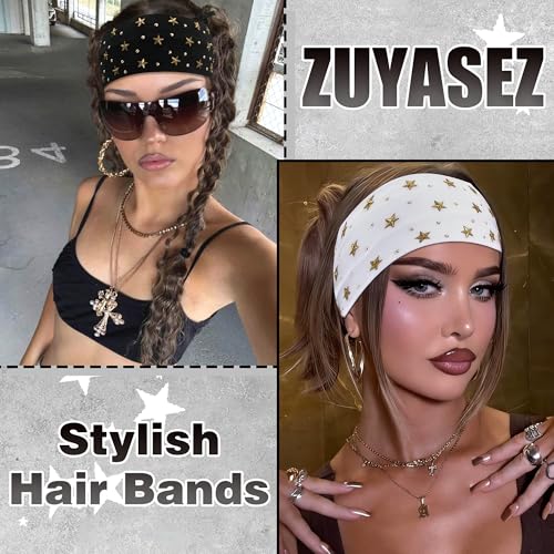 3 Pcs Punk Star Studded Headbands Set - Black, White, Red