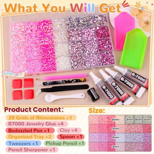 Pink Series 21,000 Pcs Rhinestones Bedazzling Kit with Glue & Tools - XL Pack