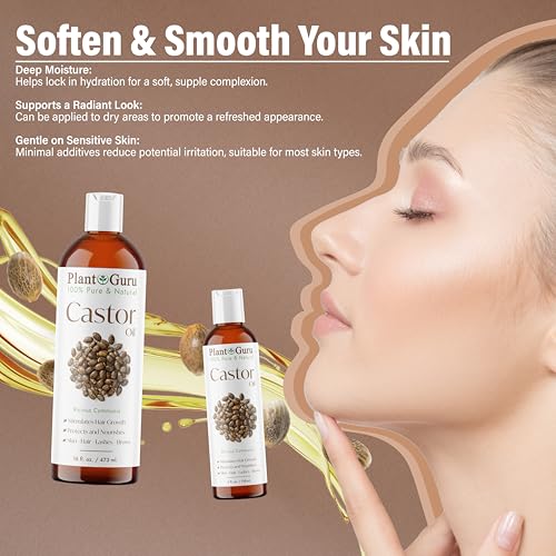 Plant Guru Castor Oil 4 oz - 100% Pure, Hexane-Free for Hair, Brows, Lashes & Skin