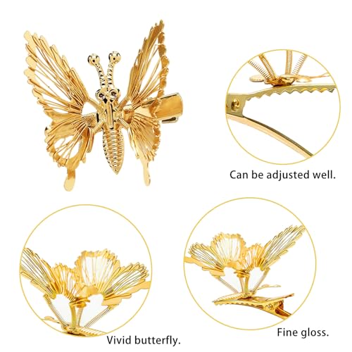 Moving 3D Butterfly Hair Clips - Gold Metal Hair Accessories for Women