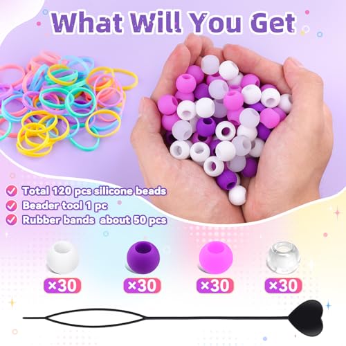 TINKRSTUFF 120Pcs Purple Mix Silicone Hair Beads Kit - 14mm