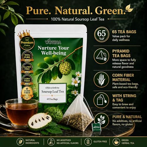 WOTIHA Premium Soursop Tea Bags - 100% Natural Graviola Leaves, 65 Count