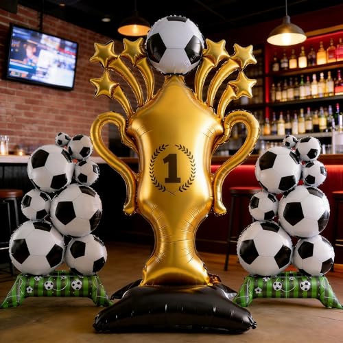 Soccer Trophy Balloon Set - 59 Inch Foil Balloons for World Cup Parties