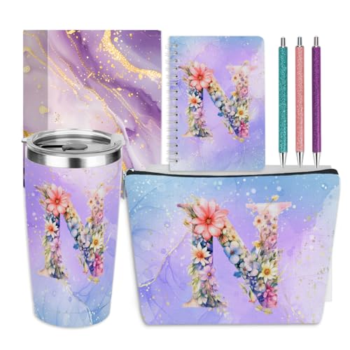 Personalized 6-Piece Monogrammed Gift Set with 20 oz Tumbler and Makeup Bag