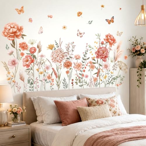 Boho Large Flowers Wall Decals – Removable Floral Stickers for Kids Room