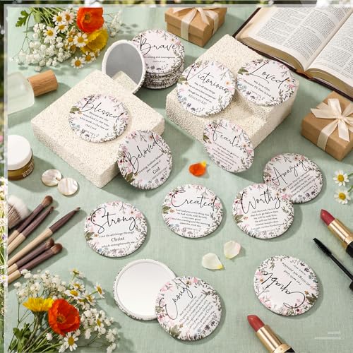 Geelin 36-Pack Mini Christian Compact Mirrors with Bible Verses & Flowers - Inspirational Gifts for Women, Travel Size