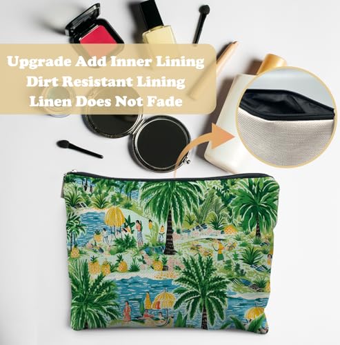 Elpwk Coastal-Seaside Hawaiian Palm Leaf Makeup Bag for Women, Tropical Travel Pouch