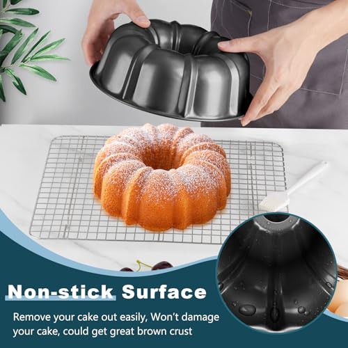 P&P CHEF 10-Inch Non-Stick Fluted Cake Pan - Heavy Duty & Durable