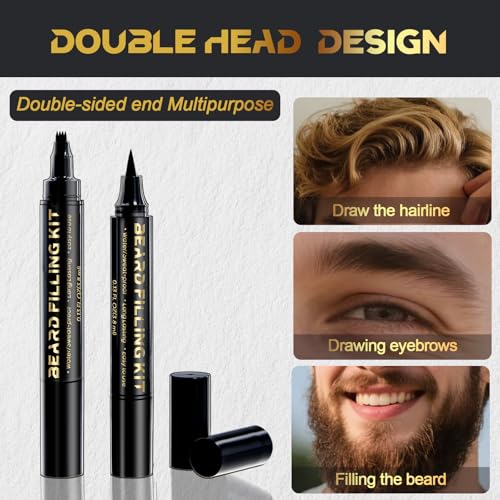 AIHOPESTO Brown Beard Pen Filler for Men with Double Head Brush & 4 Tip for Natural Full Beard