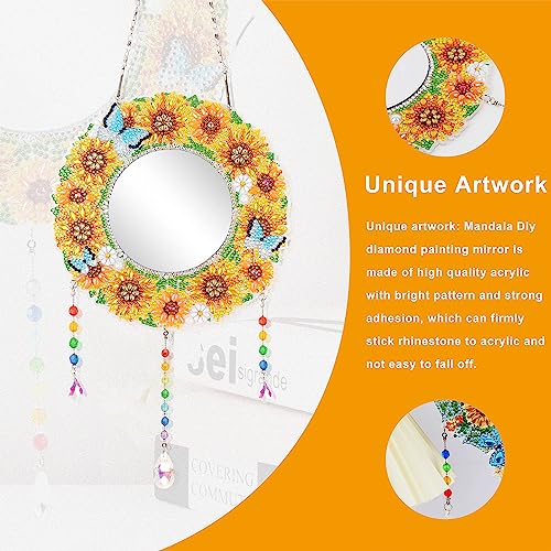 2Pcs DIY Diamond Painting Mirror Kit - Sunflower Butterfly Crystal Craft Set