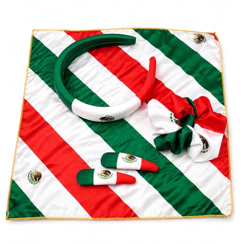 Mexico Flag Hair Accessory Set - 4-Piece Headbands & Clips