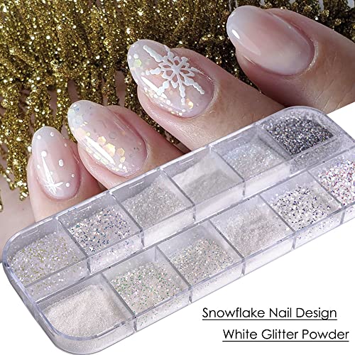 Furimuk White Sugar Nail Glitter Powder for Christmas Snowflake & Winter Nail Art