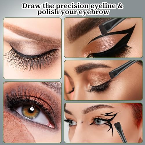 12-Pack Angled Eyeliner and Eyebrow Brush Set - Precision Makeup Applicators