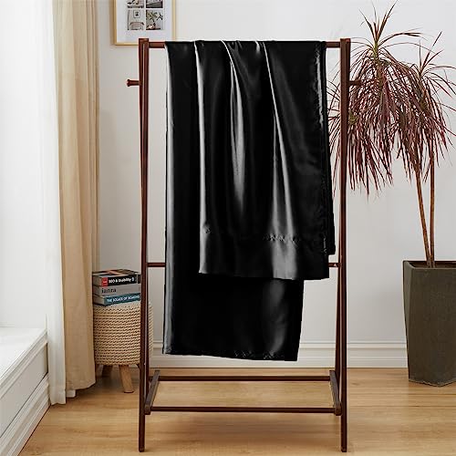 Ersmak Twin Satin Flat Sheet - Soft & Luxurious Black Bedding