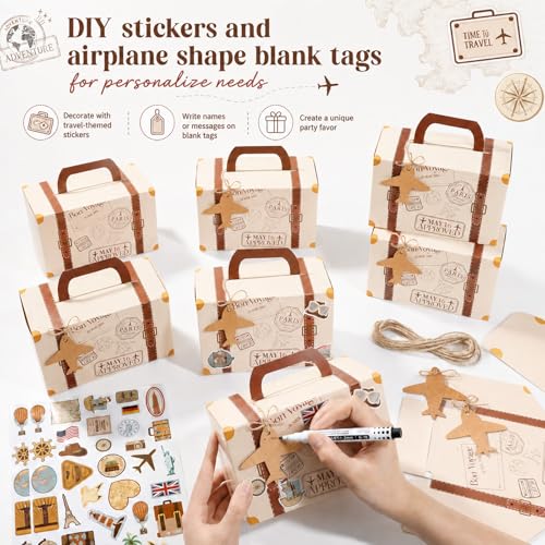 12Pcs Vintage Travel Suitcase Gift Boxes with Tags & Stickers