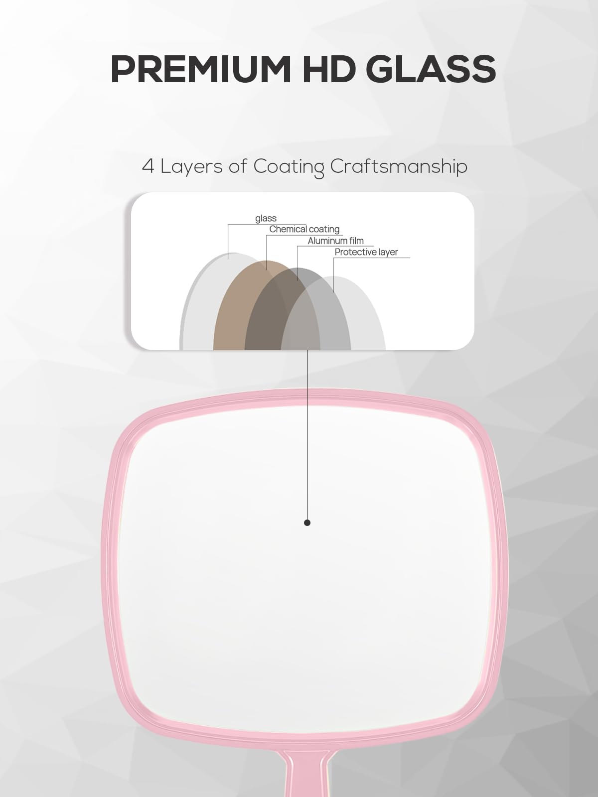BEFUI Extra Large Handheld Mirror，Hand Salon Mirror with Handle for Barbers, Hairdressing (Pink，12.4" Lx 9" W)