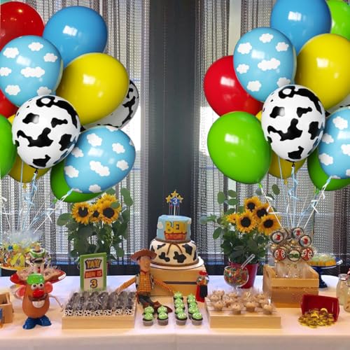 Cow Print Balloons Set - Sky Blue Cloud Design, 60pcs