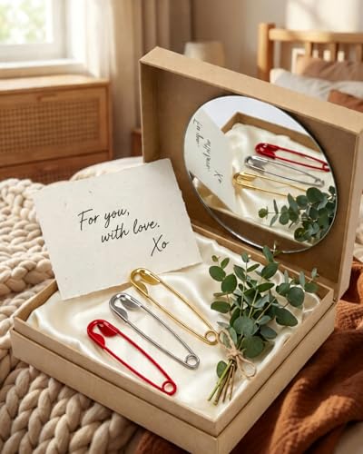3 Pack Safety Pin Hair Clips for Women - Gold, Silver, Red Fashion Accessories
