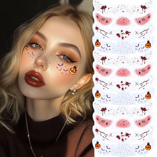LOVLOV Halloween Glitter Freckles Face Tattoos - 12pcs Sparkle Temporary Makeup for Women & Girls