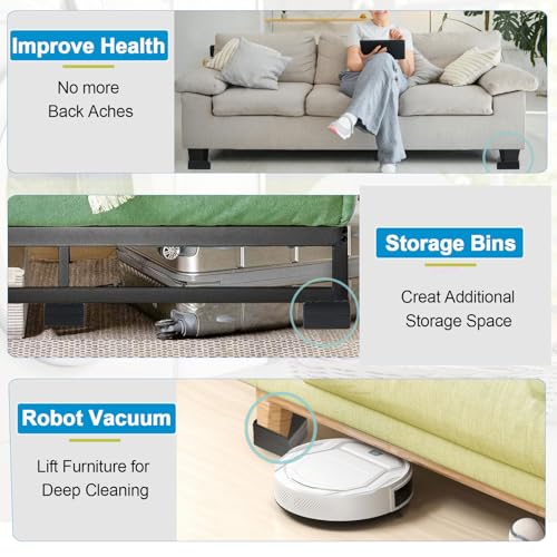 Adjustable Bed Risers - Heavy Duty 1 to 4 Inch Stackable Furniture Lifts (6 Pack, Black)