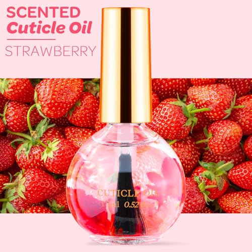 JIASHENG Strawberry Cuticle Oil with Real Flowers - 15ml Hydrating Nail Care