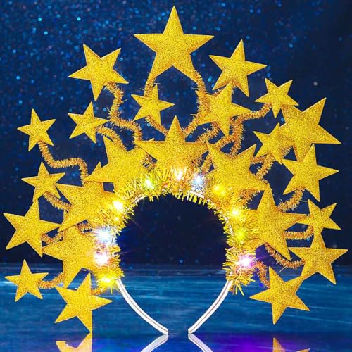 Gold Light Up Star Crown Headband - Glow Party Hair Accessory