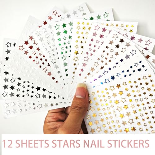 3D Star Nail Stickers - 12 Colorful Self-Adhesive Decals