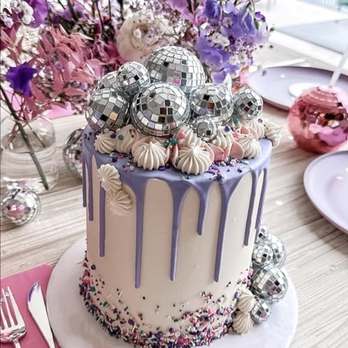 Disco Ball Cake Toppers Set - 33 Pcs for 70s 80s Theme Parties
