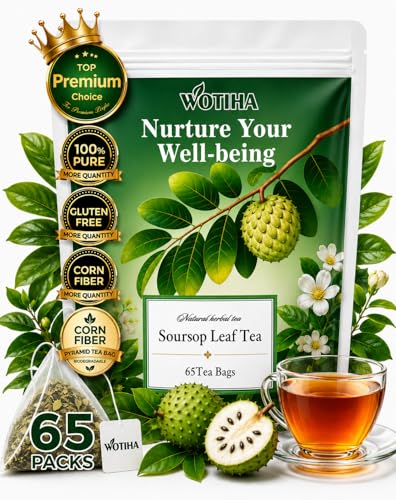WOTIHA Premium Soursop Tea Bags - 100% Natural Graviola Leaves, 65 Count