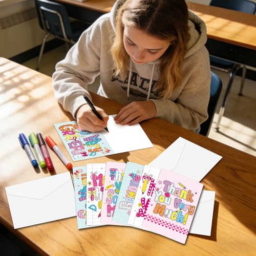 24 Pack Retro Teacher Thank You Cards with Envelopes - Cute Appreciation Notes