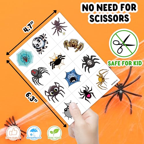 96 Pcs Spider Temporary Tattoos for Kids - Cute Halloween Pre-Cut Sheets