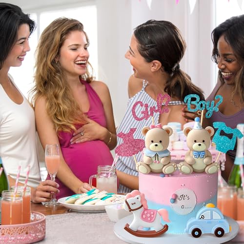 Gender Reveal Cake Topper Set - 8PCS Bear & Train Decorations
