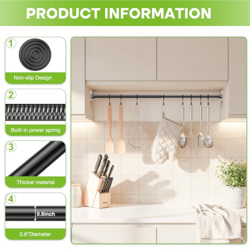 Adjustable Spring Tension Curtain Rods - 2 Pack, 17-41 Inch Black
