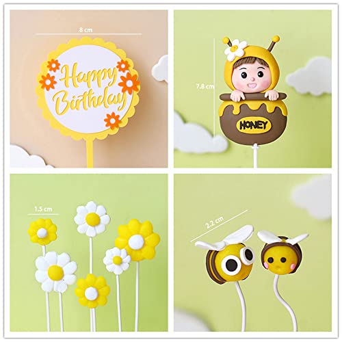Bumble Bee Cake Toppers - 11Pcs Honeycomb Flower Picks for Baby Shower & Birthday Parties