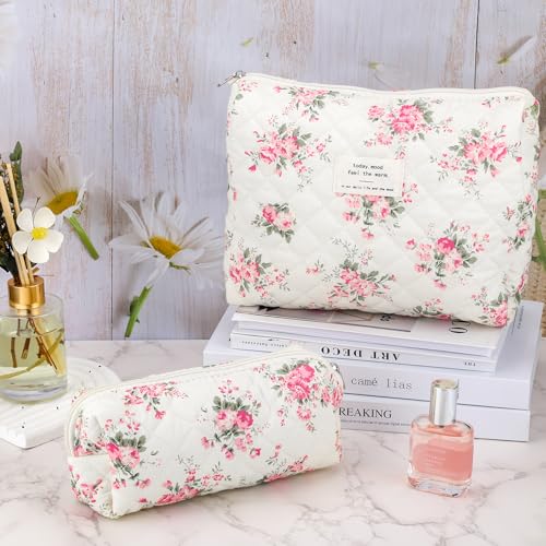 Large Floral Makeup Bag Set for Travel - Coquette Pink Flower