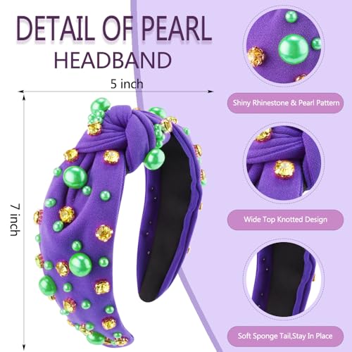 AHONEY Mardi Gras Purple Pearl Rhinestone Headband for Women Girls Stylish Hair Accessory